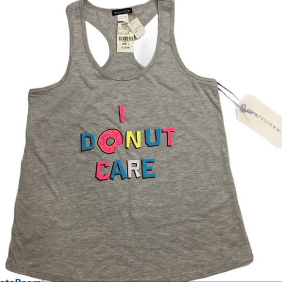 I DONUT CARE Multicolored Graphic Design Gray Racerback Tank Top - Picture 7 of 7